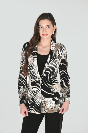 Front of the Animal Print Blazer style 263368 from Frank Lyman in the colors pearl and black