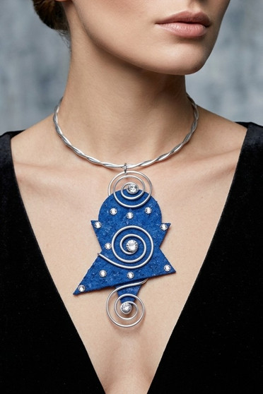Denim Blue Geometric Twist Wire Necklace SKU 31214 from Jeff Lieb