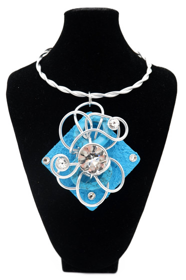 Blue Geo Twist Wire Statement Necklace SKU 31225 from Jeff Lieb