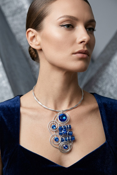 Blue & Silver Twist Wire Necklace SKU 31227 from Jeff Lieb