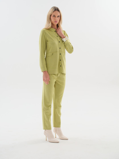 Front of the Faux Suede Lime Green Jacket style 76250 from Dolcezza