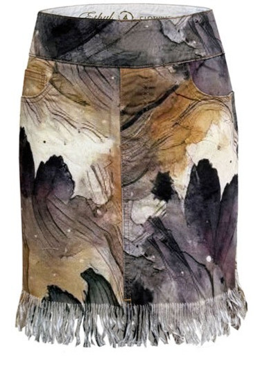 Front of the Espresso Pull On Fringe Skirt style P3238MM8 from Ethyl in the colors brown/multi