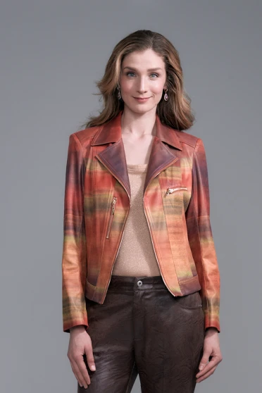 Front of the Autumn Shades Print Moto Jacket style BCJ17681MPRG from Insight in the multi print