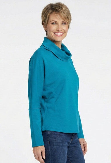 Front of the Button Back Cowl Neck Sweater style 103TEAL from Ethyl in the color teal