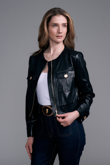 Front of the Pleather Cropped Jacket style BCJ0917 from Insight in the color black