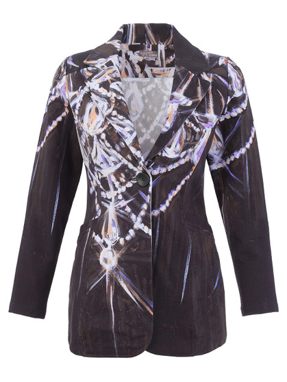 Front of the Chandelier Print Blazer style 76657 from Dolcezza in the multi print