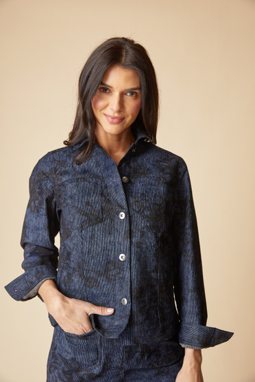 Front of the Luxe Cord Boyfriend Jacket style 47411 from Habitat in the color navy
