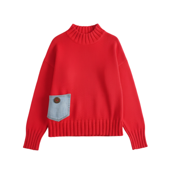 Front of the Vanessa Denim Pocket Sweater style 5904 from Shannon Passero in the color red