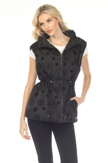Front of the Reversible Polka Dot Quilt Vest style V2618RW-1 from Oopera in the color black