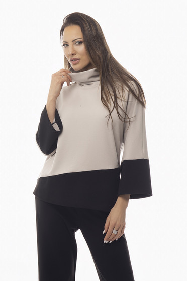Front of the 2-Tone Cowl Neck Sweater style 701-8012 from Pure Essence in the Bis/Bk print