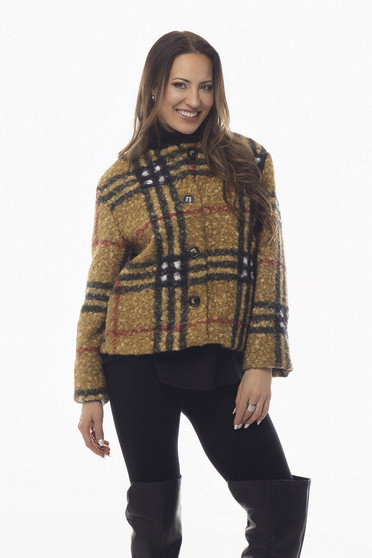 Front of the Plaid Sherpa Cropped Coat style 703-7116 from Pure Essence in the multi print