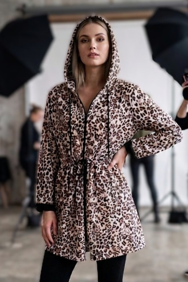 Front of the Faux Suede Animal Print Reversible Jacket style T7054-7045 from Tango Mango