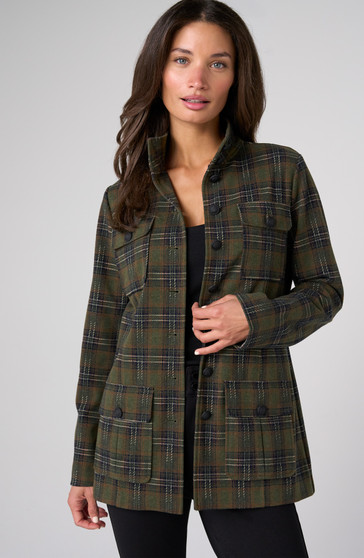 Front of the Funnel Neck Field Jacket style LM1D09TL97 from Liverpool in the olive multi print