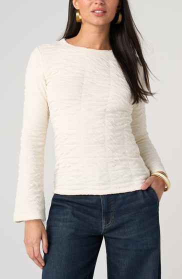 Front of the Flare Sleeve Crew Neck Knit Top style LM8M74KB44 from Liverpool in the color cream
