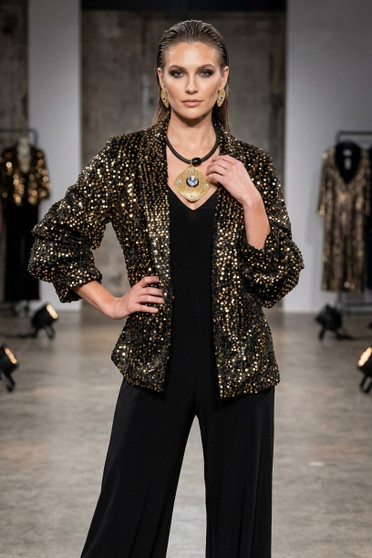 Front of the Sequins Bubble Sleeve Jacket style NJ201-2 from Weavz in the color gold