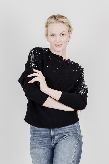 Front of the Cascading Rhinestones Sweater style 262971 from Funsport in the color black