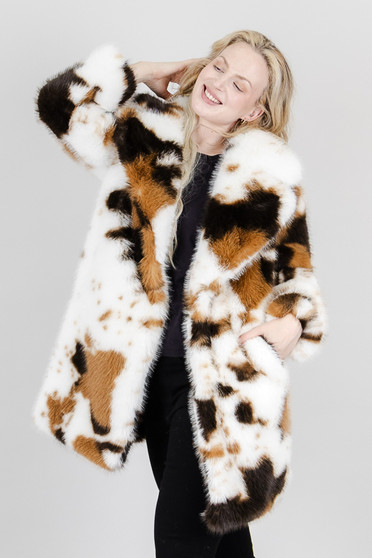 Front of the Plush Faux Fur Pony Coat style 262655 from Funsport in the color black