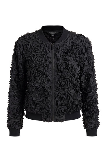 Front of the Woven Full Zip Bomber Jacket style LM1D65WN22 from Liverpool Jeans in the color black floral