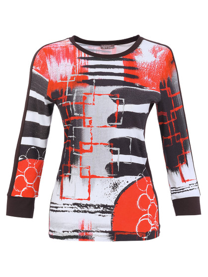 Front of the Geo Stripes Scoop Neck Top style 76690 from Dolcezza in the colors red and black