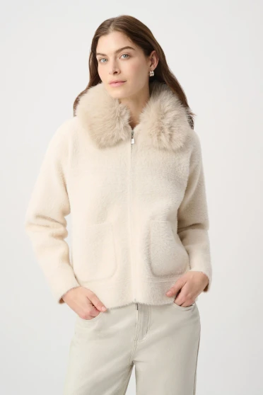 Front of the Detachable Faux Fur Collar Jacket style 264920 from Joseph Ribkoff in the color birch