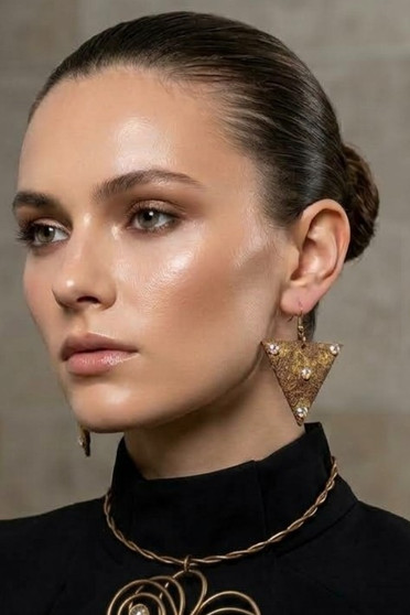 Front of the Textured Bronze Triangle Pendant Earrings SKU 31908 from Jeff Lieb