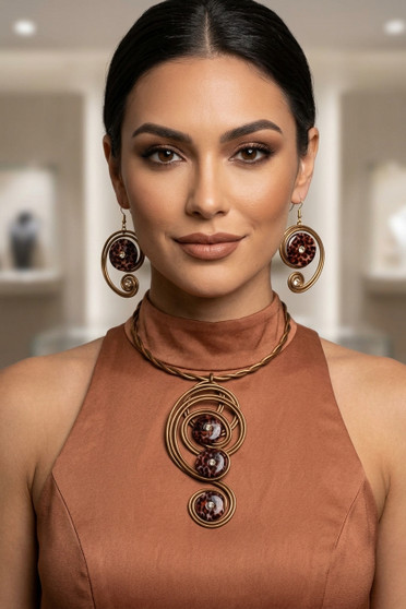 Front of the Animal Print Bronze Twist Wire Necklace SKU 31911 from Jeff Lieb