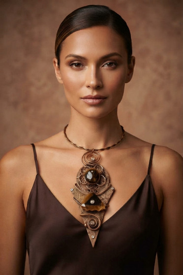 Front of the Bronze Textured Stone Twist Wire Necklace SKU 31924 from Jeff Lieb
