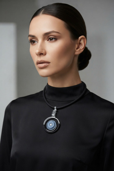 Front of the Blue & Black Rubber Statement Necklace SKU 31932 from Jeff Lieb