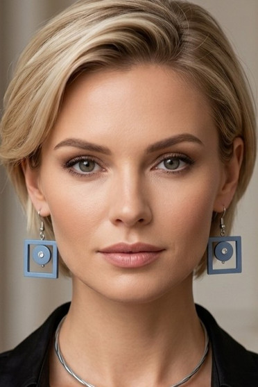 Front of the Blingy Blue Squares Pendant Earrings SKU 31936 from Jeff Lieb