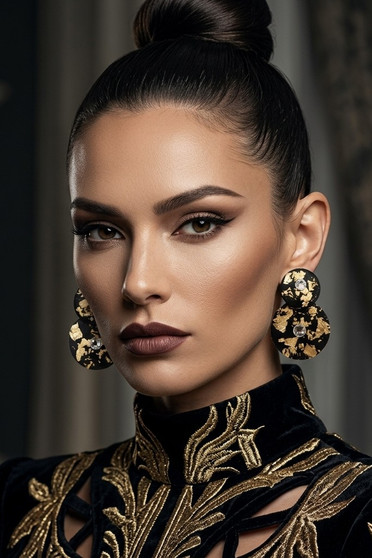 Front of the Crackle Black & Gold Round Pendant Earrings SKU 31906 from Jeff Lieb