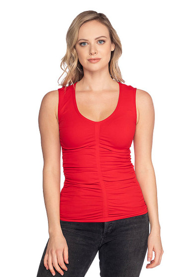 Front of the Ruched V-Neck Seamless Top style 1255 from Last Tango in the color red
