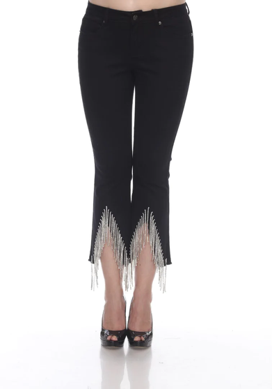 Front of the Fringe Rhinestone Jeans from AZI Jeans in the color black