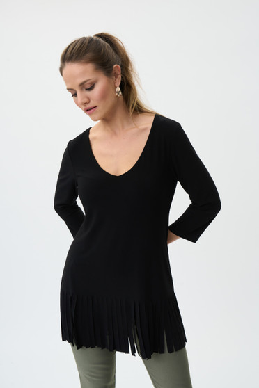 Front of the Fringe Hem Tunic from Joseph Ribkoff in the color black