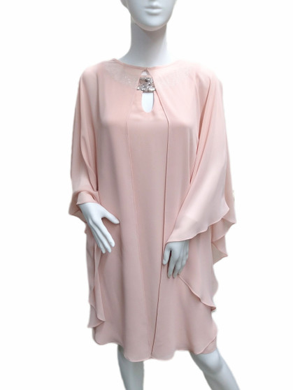 Front of the Two-Piece Chiffon Overlay Dress from Joseph Ribkoff in the color rose