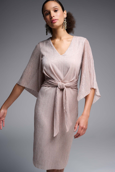 Front of the Shimmery Draped Sleeve Dress from Joseph Ribkoff in the color Rose