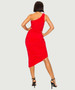 Back of the Ruched One Shoulder Dress from Last Tango in the color red
