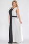 Side of the Pleated Sleeveless Maxi Dress from Karen T. Design in the colors black and white