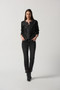 Front of the Faux-Leather and Mesh Jacket from Joseph Ribkoff in the color black