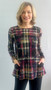 Front of the Plaid Pocket Tunic from Soft Works in the colors navy blue and fuchsia