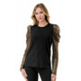 Front of the Contrast Puff Long Sleeve Top from Ariella USA in the colors black and gold