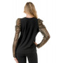 Back of the Contrast Puff Long Sleeve Top from Ariella USA in the colors black and gold