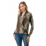 Front of the Printed Surplice Top from Ariella USA in the color teal