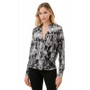 Front of the Tie-Dye Print Surplice Top from Ariella USA in the color charcoal grey