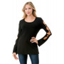 Front of the Ring Detail Bell Sleeve Top from Ariella USA in the color black