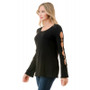 Side of the Ring Detail Bell Sleeve Top from Ariella USA in the color black