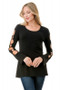 Front of the Ring Detail Bell Sleeve Top from Ariella USA in the color black