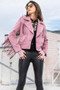 Front of the Studded Fringe Jacket from Adore in the color pink