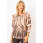 Front of the Zebra Symmetry Print Sweater from Look Mode in the color rust