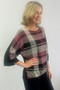Front of the Plaid Drawstring Hem Top from Soft Works in the colors pink and gray