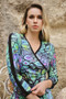 Model wearing the Crossover Printed Top from Dolcezza in the multicolor print